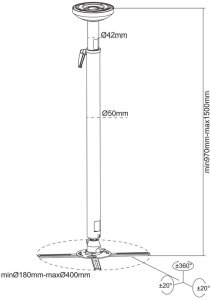 Uchwyt do projektorów MultiBrackets Multibrackets M Projector Mount HD 970-1500mm, Ceiling, 30 kg, White, Manual, 970 - 1500 mm, 360° 10