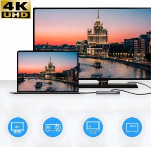 HUB USB Pawonik ADAPTER HUB USB 8W1 USB-C PRZEJŚCIÓWKA USB 3.0 PD HDMI SD LAN THUNDERBOLT 5