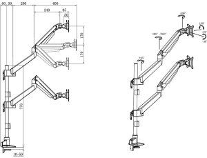 Multibrackets M VESA Gas Lift Arm Dual Stacked Pole, Clamp, 20 kg, 38.1 cm (15"), 81.3 cm (32"), 100 x 100 mm, Black 1