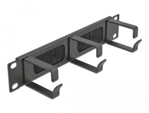 DeLOCK 10? Cable Management Brush Strip with 3 hooks 1U black, Brush panel, Black, Metal, Nylon, 1U, 25.4 cm (10"), 65 mm 1