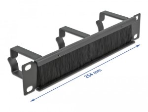 Organizer Delock DeLOCK 10? Cable Management Brush Strip with 3 hooks 1U black, Brush panel, Black, Metal, Nylon, 1U, 25.4 cm (10"), 65 mm 2