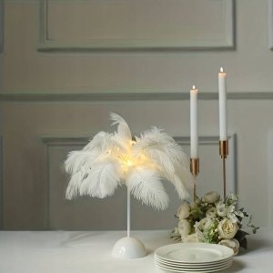Lampka Nocna LED Dekoracyjna Ozdobna Na Biurko Piórka Na Baterie 40cm 2