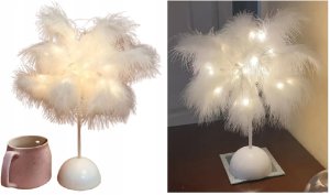 Lampka Nocna LED Dekoracyjna Ozdobna Na Biurko Piórka Na Baterie 40cm 9
