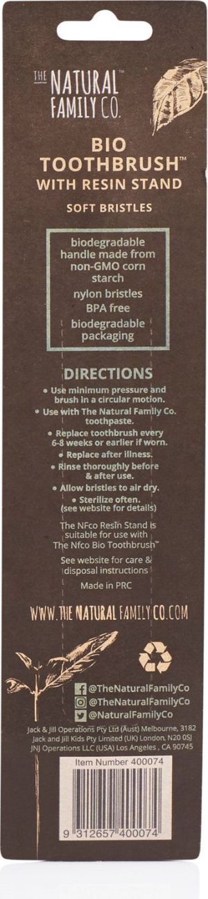 THE NATURAL FAMILY CO Biodegradowalna szczoteczka do zębów i stand, soft, Pirate Black 3