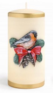 Świeca ZIMOWY PTASZEK walec duży 7x17,5cm parafinowa kremowa 1