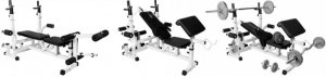 Ławka do wyciskania 6w1 biała + 2 sztangi żeliwne regulowane (zestaw 70 kg 30mm) 2