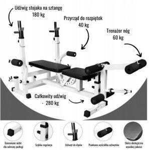 Ławka do wyciskania 6w1 biała + 2 sztangi winylowe regulowane (zestaw 130 kg 30mm) 2