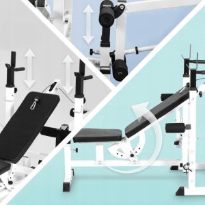 Ławka do wyciskania 6w1 biała + 2 sztangi winylowe regulowane (zestaw 130 kg 30mm) 9