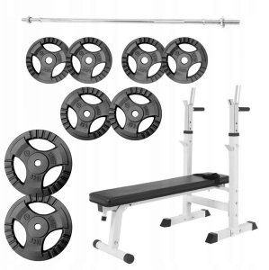 Ławka do wyciskania 3w1 biała + sztanga żeliwna regulowana (zestaw 60 kg 30mm) 1