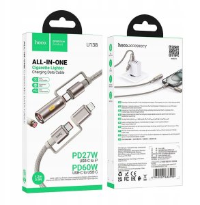 HOCO kabel All-in-one Typ C / Lightning do Typ C / Zapalniczka samochodowa PD 3A 60W U138 1,2 m czarny 4