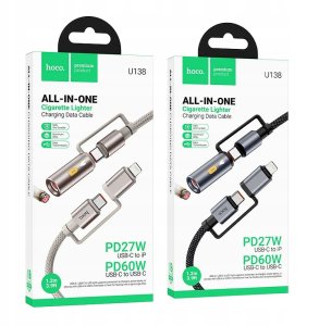 HOCO kabel All-in-one Typ C / Lightning do Typ C / Zapalniczka samochodowa PD 3A 60W U138 1,2 m czarny 5