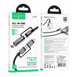 HOCO kabel All-in-one Typ C / Lightning do Typ C / Zapalniczka samochodowa PD 3A 60W U138 1,2 m szary 5