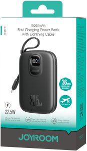 Powerbank Joyroom JR-PBF18 22.5W 10000mAh z wbudowanym kablem Lightning + kabel USB-C 0.25 cm  - czarny 5