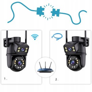 Podwójna Kamera WIFI Zewnętrzna Obrotowa 6MP Doświetlenie Detekcja AI AUDIO 2