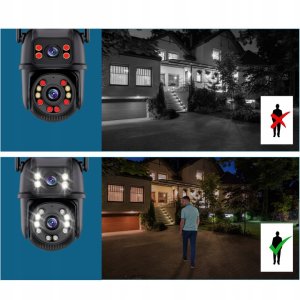 Podwójna Kamera WIFI Zewnętrzna Obrotowa 6MP Doświetlenie Detekcja AI AUDIO 3