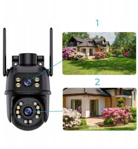 Podwójna Kamera WIFI Zewnętrzna Obrotowa 6MP Doświetlenie Detekcja AI AUDIO 8