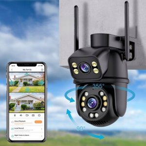 Podwójna Kamera WIFI Zewnętrzna Obrotowa 6MP Doświetlenie Detekcja AI AUDIO 9