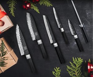 SHAN ZU 7-częściowy zestaw noży z blokiem ośmiokątny uchwyt G10 2