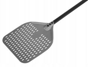 Czarna, perforowana łopata do pizzy z anodowanego aluminium z aluminiowym uchwytem, kwadratowa, 310x355x1200 mm | TECHNICA, Pizza Line 2