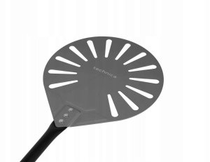 Czarna, perforowana łopata do pizzy z anodowanego aluminium z aluminiowym uchwytem, okrągła, 228x1200 mm | TECHNICA, Pizza Line 2