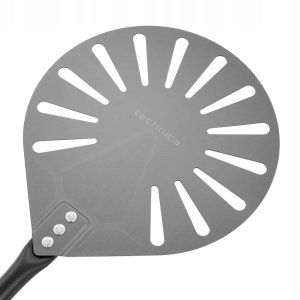 Czarna, perforowana łopata do pizzy z anodowanego aluminium z aluminiowym uchwytem, okrągła, 228x1800 mm | TECHNICA, Pizza Line 3