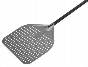 Czarna, perforowana łopata do pizzy z anodowanego aluminium z aluminiowym uchwytem, kwadratowa, 355x405x1500 mm | TECHNICA, Pizza Line 2
