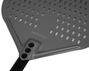 Czarna, perforowana łopata do pizzy z anodowanego aluminium z aluminiowym uchwytem, kwadratowa, 355x405x1500 mm | TECHNICA, Pizza Line 3