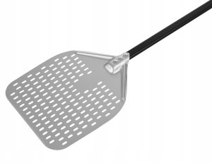 Perforowana łopata do pizzy ze stali nierdzewnej z aluminiowym uchwytem, kwadratowa, 310x355x660 mm | TECHNICA, Pizza Line 2