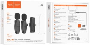HOCO 2 x mikrofon krawatowy bezprzewodowy Lightning / Typ C L15 czarny 2