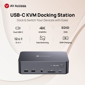 Przełącznik KVM iDock C20 USB-C KVM Switch Docking Station dla 2 laptopów, 4K Dual Monitor Design 4