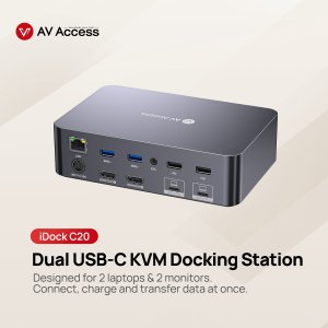 Przełącznik KVM iDock C20 USB-C KVM Switch Docking Station dla 2 laptopów, 4K Dual Monitor Design 5