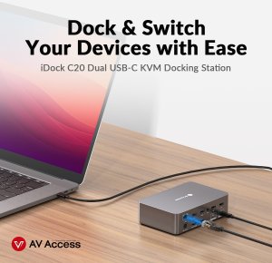 Przełącznik KVM iDock C20 USB-C KVM Switch Docking Station dla 2 laptopów, 4K Dual Monitor Design 6