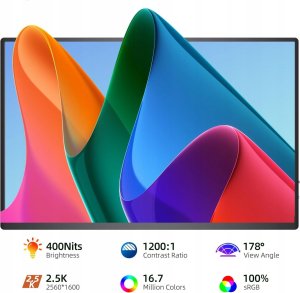 EVICIV Przenośny monitor 16'' 2560x1600 do komputera laptopa telefonu PS4/5 4