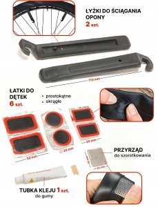 ZESTAW NAPRAWCZY ROWERU DĘTEK KÓŁ ŁATKI KLUCZ 25W1 11