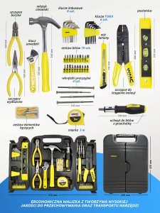 Zestaw narzędzi 130el. (klucze TORX, IMBUS, młotek, bity, ściągacz izolacji, wkrętak) w walizce 2