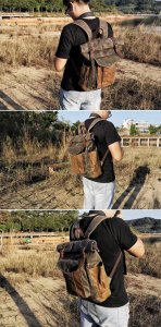 Plecak PODRÓŻNY POJEMNY Vintage Retro MIEJSKI EkoSkóra Brązowy PŁÓCIENNY 5