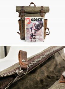 Plecak PODRÓŻNY POJEMNY Vintage Retro MIEJSKI EkoSkóra Brązowy PŁÓCIENNY 6