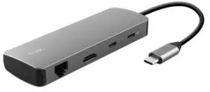 HUB USB Trust Dalyx 1x RJ-45 1x SD 1x microSD 2x USB-C 1x HDMI  + 2x USB-A 2.0 3.0 3.2 Gen1 3.1 Gen1 (25672) 2