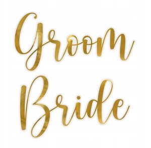 Guld stickers Bride Groom 1