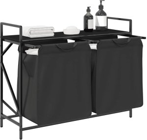 Kosz na pranie 2 przegrody z półką, czarny dąb 4