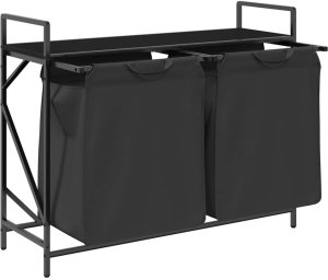 Kosz na pranie 2 przegrody z półką, czarny dąb 5