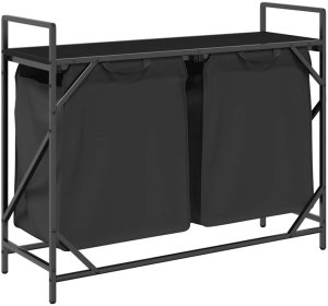 Kosz na pranie 2 przegrody z półką, czarny dąb 8