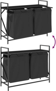 Kosz na pranie 2 przegrody z półką, czarny dąb 10