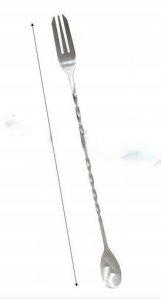 Łyżka barmańska z widelcem 50 cm stalowa 2