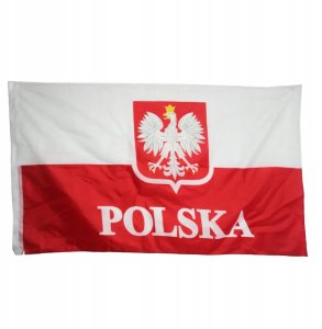 Flaga Polski z Godłem Orłem Orzeł DUŻA z napisem POLSKA 150x90cm 1