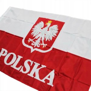 Flaga Polski z Godłem Orłem Orzeł DUŻA z napisem POLSKA 150x90cm 2