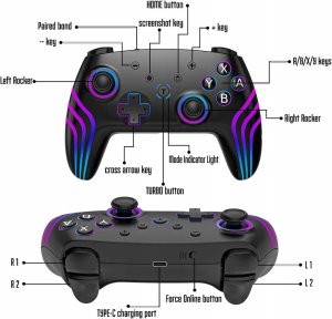 Pad bezprzewodowy RGB do Nintendo Switch / PC / Android  czarny 2