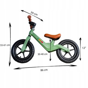 Rowerek Biegowy BOOM dla dzieci 2-5 lat Lekki Pompowane opony ZIELONY 11