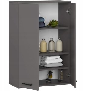 Szafka wisząca łazienkowa FIN 64 cm 2 drzwi 4 półki pojemna - grafit szary 2