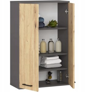 Szafka wisząca łazienkowa FIN 64 cm 2 drzwi 4 półki pojemna - grafit szary artisan 2